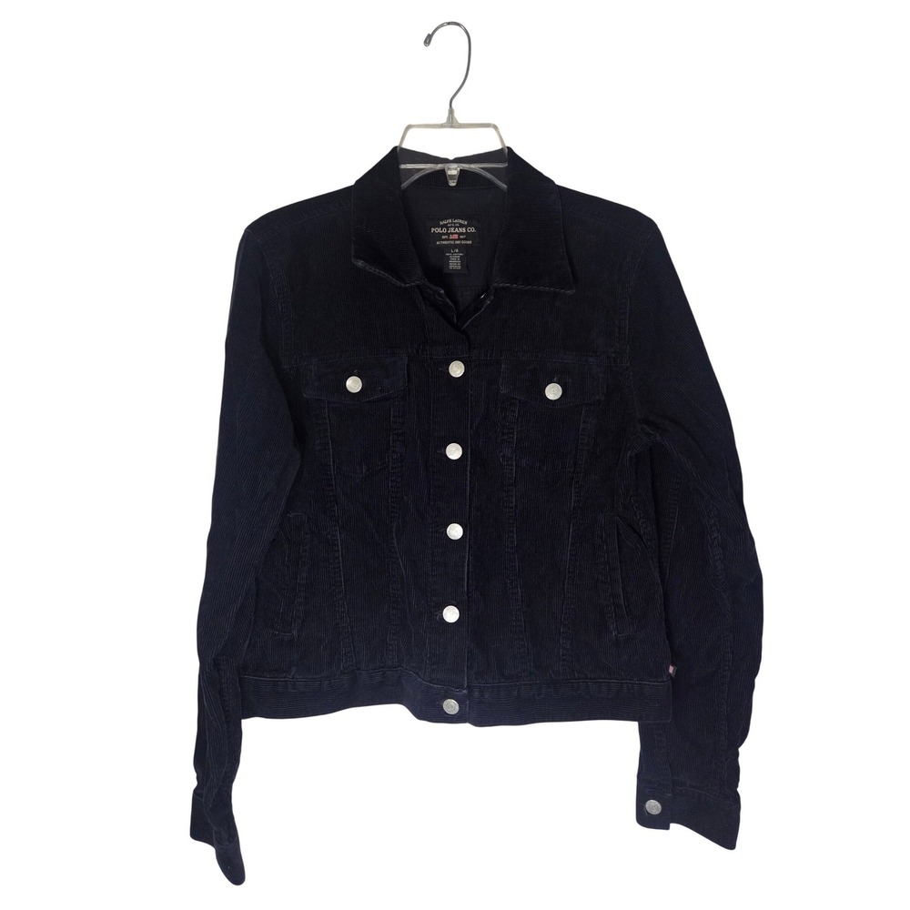 Ralph Lauren Polo Jeans Co Navy Blue Corduroy Trucker Jacket Womens L RN67437